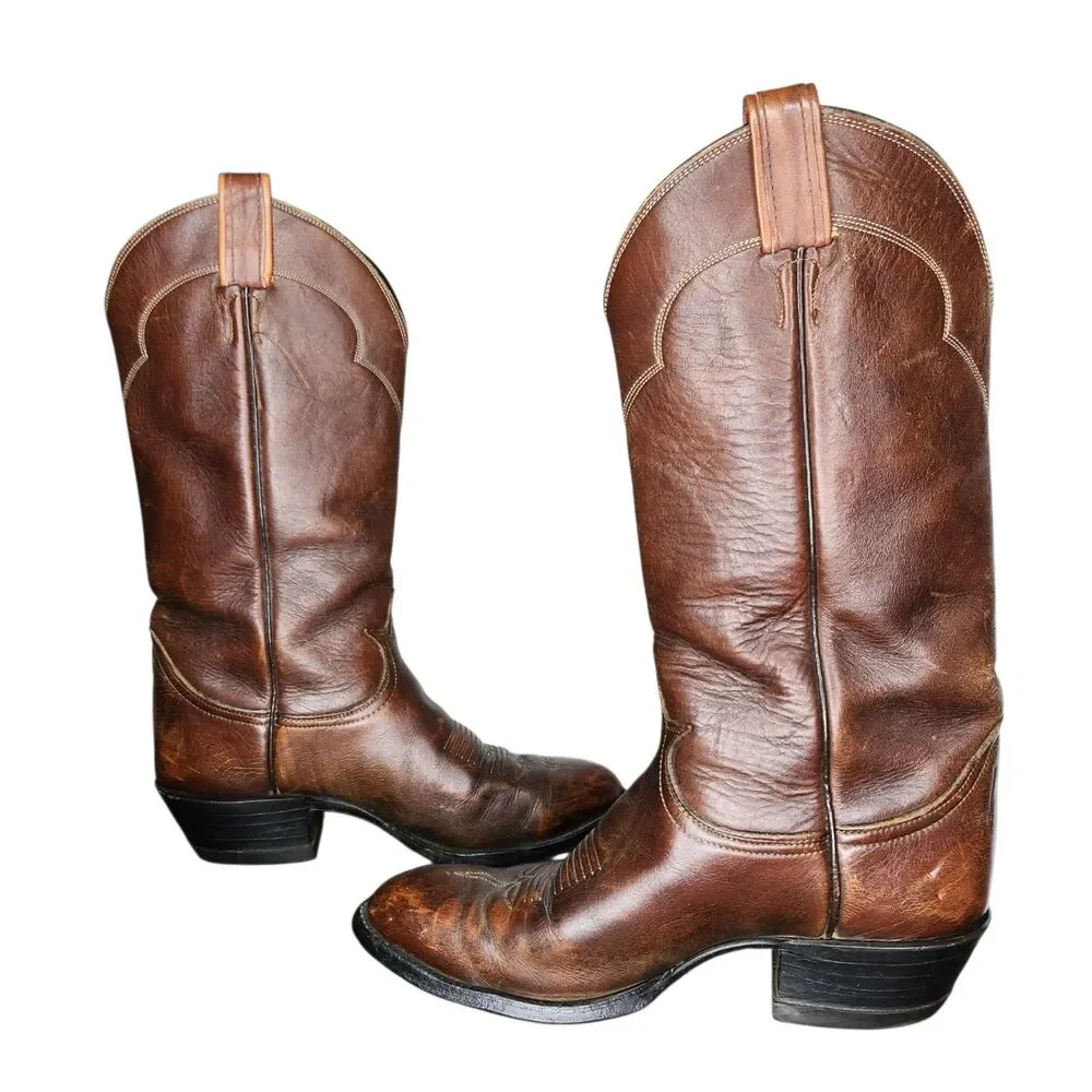 Vintage Tony Lama Mens 5084 Brown Leather Western Cowboy Boots Size 6.5 EE USA